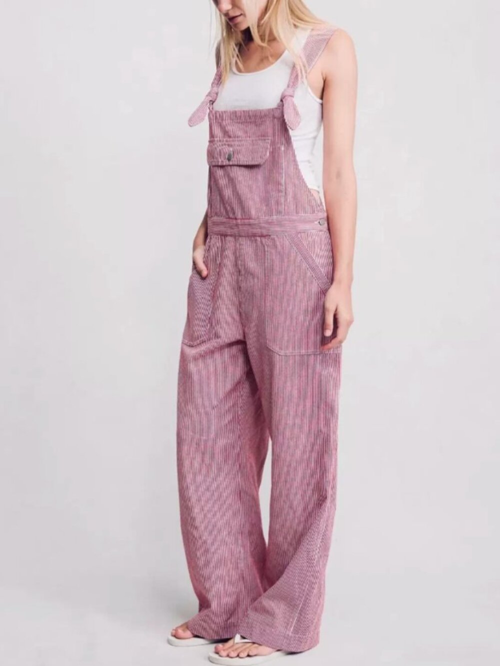 NWT Denimist Tie Strap Relaxed Overall XS/S/M Red Railroad Stripe